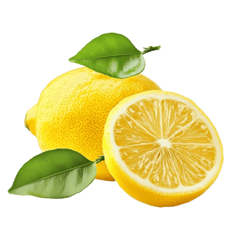 Fresh lemon and a cut half with green leaves on a clean transparent background showcasing natural produce, Lemon with leaf isolated on transparent background png