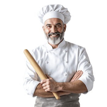 A man in a chef hat holding a rolling pin png