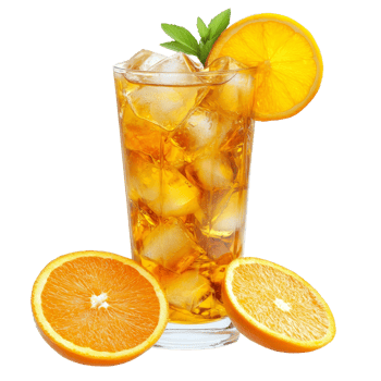 Refreshing orange iced tea served with a slice of orange on a bright transparent background, orange iced tea cup on transparent backgroundfile png