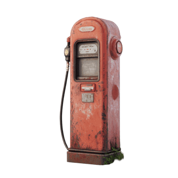 An old gasoline pump standing alone in a grassy area, showcasing vintage design and signs of weathering over time, Gasoline pump and gold coin png