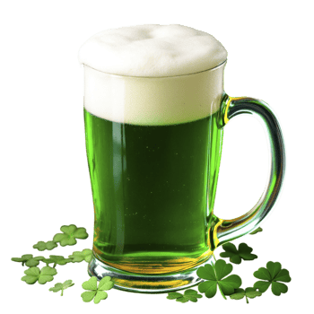 A glass of beer with shamrock leaves png