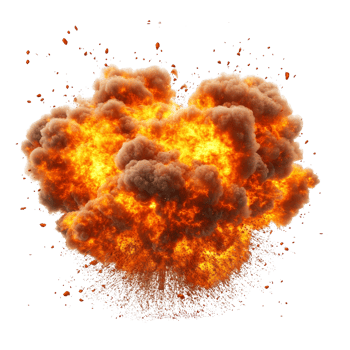A powerful fire explosion erupts, showcasing bright flames and thick smoke on a transparent backdrop, big fire explosion isolated on transparent background png