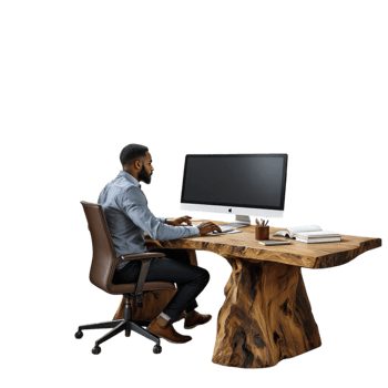 A man sitting at a desk with a computer png