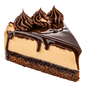 Delicious chocolate coffee caramel cake slice with decadent toppings, perfect for dessert lovers seeking, chocolate coffee caramel Cake slice toping isolated on transparent background or transparent png