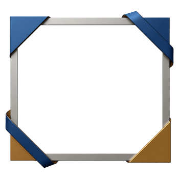 a square frame with blue and gold ribbon png