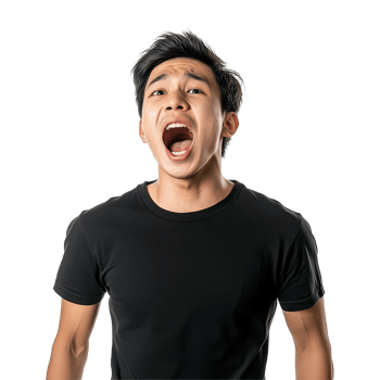 Happy young Asian man shouting with excitement against a plain transparent background, Happy handsome young Asian man shouting isolated transparent background png