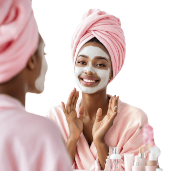 A woman with a face mask on her face png