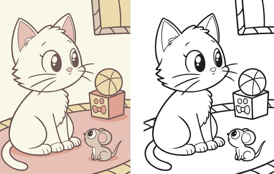 WeA kitten and a small mouse sitting together peacefully vector