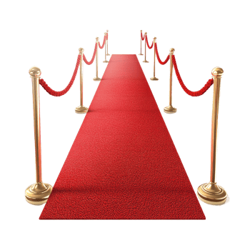 Red carpet with velvet ropes and golden stanchions in an isolated area for events or ceremonies, red carpet, file of isolated object with shadow on transparent background png