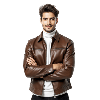 A man in a brown leather jacket png