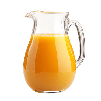 Freshly squeezed orange juice in a clear jug, perfect for breakfast or brunch on a sunny morning, Jug of fresh orange juice isolated png