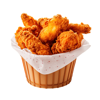 Fried chicken in paper bucket isolated on transparent background png