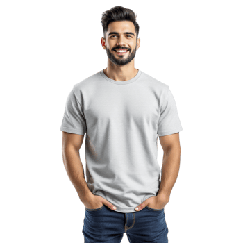 Man in a white t - shirt standing in front of a black background png