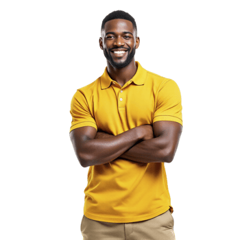 A smiling black man in a yellow polo shirt png