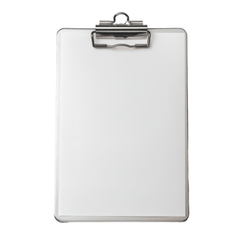 A silver clipboard with a clip on top for securing papers resting on a smooth light gray surface, Brown clipboard with clip at the top for papers png