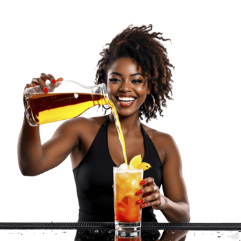 A woman is pouring a drink into a glass png