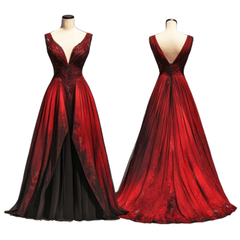 Elegant red evening gown mockup showcasing front and back designs for formal events or special occasions, Elegant Red Evening Gown Mockup from Front and Back Views on transparent background png