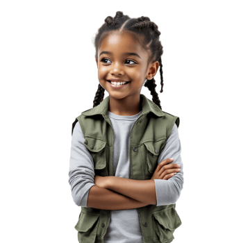 A little girl with braids and a green vest png