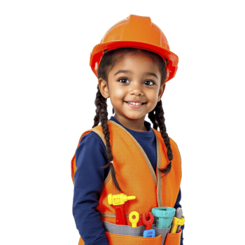 A little girl wearing an orange vest and hard hat png