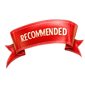 Red recommended ribbon banner on transparent background for highlighting endorsements and suggestions, Red RECOMMENDED Ribbon Banner on transparent background png