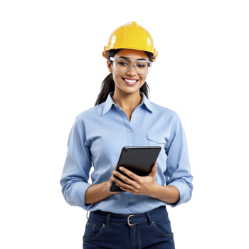 Portrait of a female construction worker holding a tablet computer png