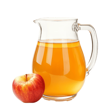 Fresh apple juice in a clear pitcher next to a red apple against a transparent background, Apple juice in a pitcher isolated png
