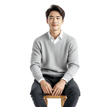 Young man sitting on a chair in front of a black background png