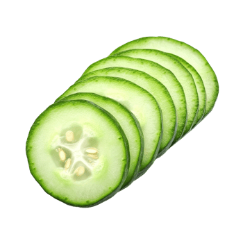Freshly sliced cucumber arranged on a clean transparent background, showcasing its vibrant green color and texture, sliced cucumber isolated on transparent background png
