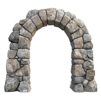 Ancient stone arch stands isolated against a transparent background showcasing its historical significance and craftsmanship, Stone Arch Isolated on transparent background Ancient Architecture Element png