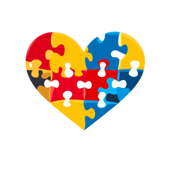 Colorful puzzle piece heart symbolizing autism awareness and acceptance for all individuals, multi colored puzzle piece heart shape autism symbol flat transparent background png