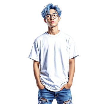 A man with blue hair and glasses is standing png