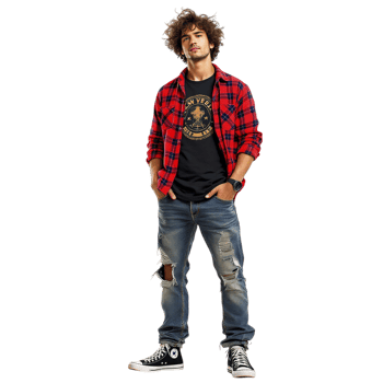 A man in ripped jeans and a red plaid shirt png