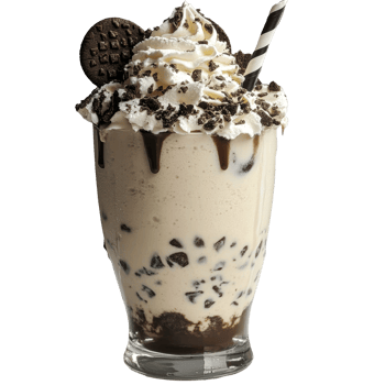 Delicious cookies and cream milkshake topped with whipped cream and a cookie on a marble surface, Cookies and Cream Milkshake with Whipped Cream on transparent background png