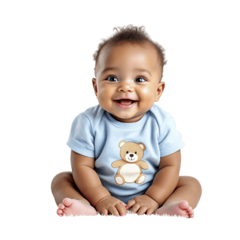 A baby smiling with a teddy bear on his chest png