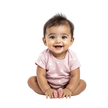 A baby sitting on the floor with her hands in the air png
