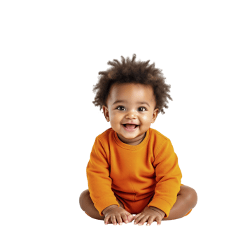 A baby in an orange shirt sitting on the floor png