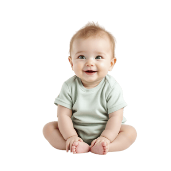 A baby sitting on the floor with a green shirt png