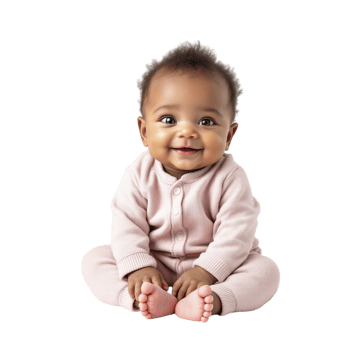 A baby in a pink outfit sitting on a black background png