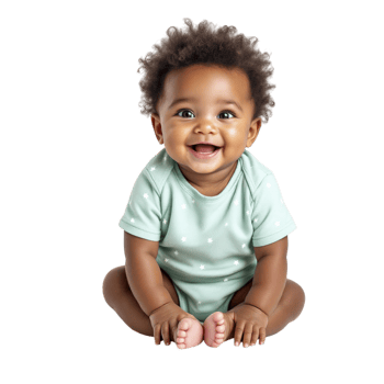 A baby smiling and sitting on a black background png