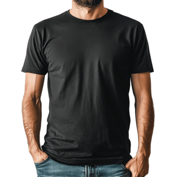 Mockup of a man wearing a black tshirt in a studio setting against a plain backdrop, black tshirt mockup on a man, file of isolated object with shadow on transparent background png