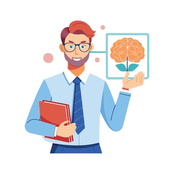 Male Teacher Teaching with Brain Diagram vector