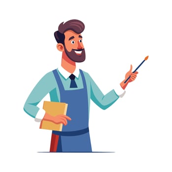 Male Teacher Teaching Art with Brush vector