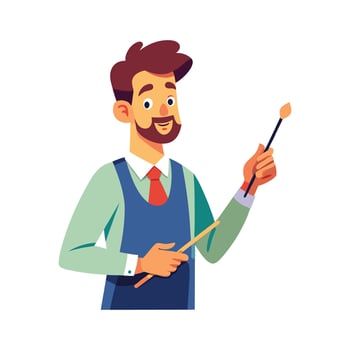 Teacher Holding Brush While Teaching Art. vector