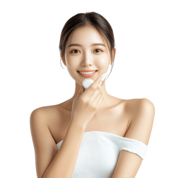 Young Asian woman applying lotion in a studio setting during daylight hours, Studio shot Beautiful young Asian woman applying lotion on shoulder isolated transparent background png