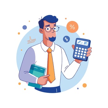 Teacher Holding Calculator While Teaching Math vector