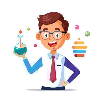 Teacher Holding Chemical Flask While Teaching vector