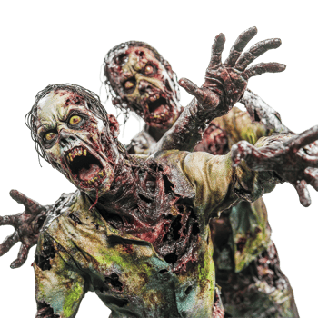 Terrifying zombies with ghoulish features reaching out in horror on a stark transparent background, Scary zombies on transparent background png