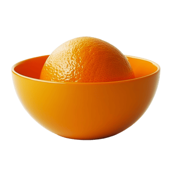 A fresh, ripe orange resting in a bright orange bowl on a clean transparent background, showcasing natural simplicity, orange bowl on transparent background png