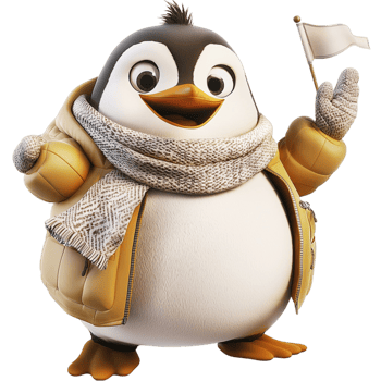 Cheerful penguin waves while wearing a cozy outfit png