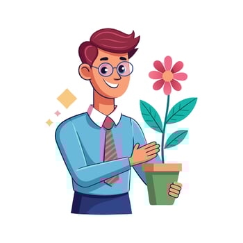 Teacher Showcasing Flower Pot for Botany Lesson vector